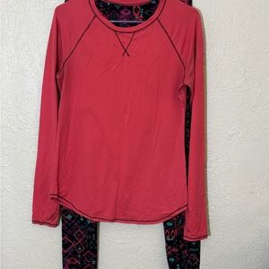 Cuddl Duds M Coral Long Sleeve Top w/ Thumb Holes & Patterned Leggings Set